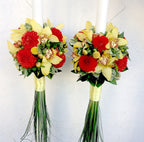 Lumanari de cununie dalii rosii si orhidee galbena