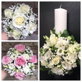 Pachet complet de nunta, buchete si lumanari cu trandafiri si lisianthus