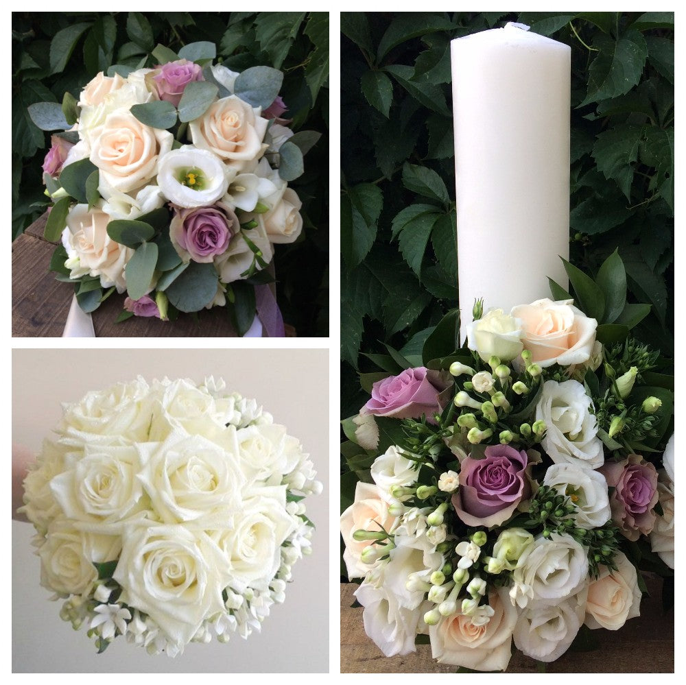 Pachet de nunta - buchete si lumanari cununie cu bouvardia