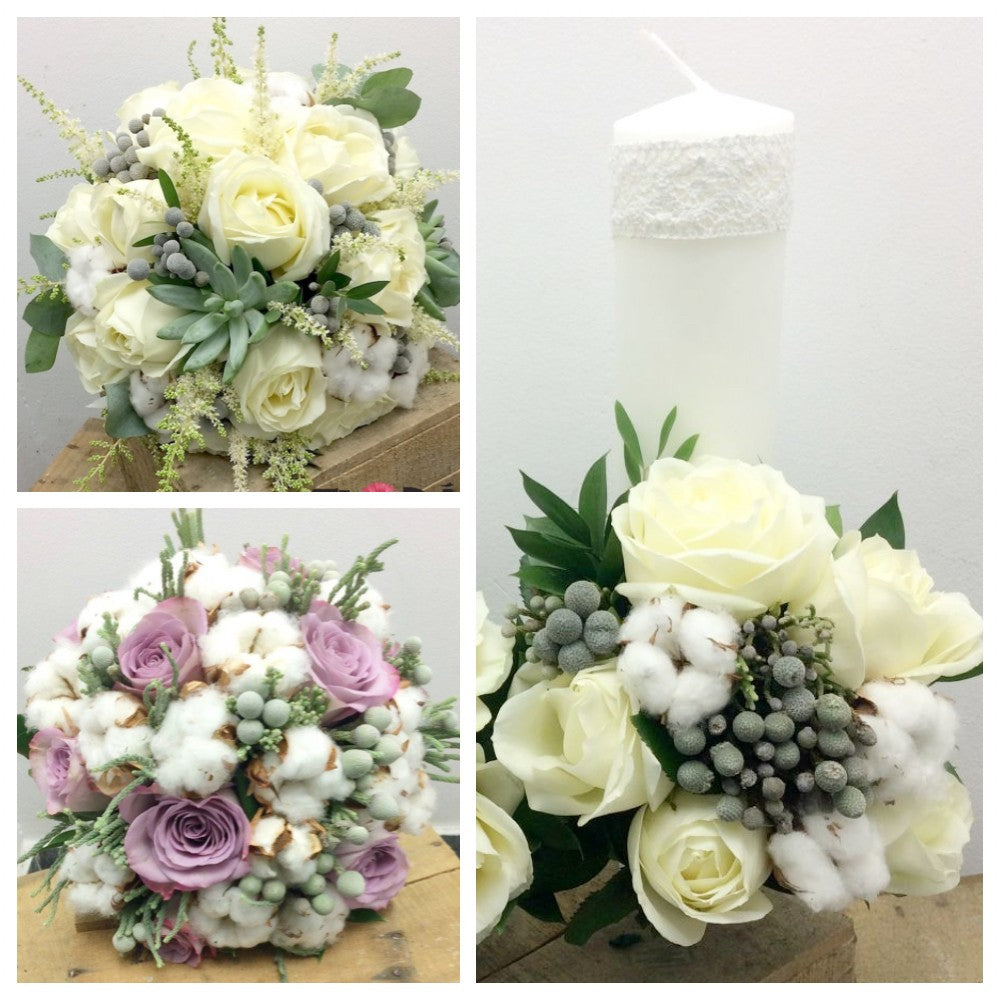 Pachet complet de buchete si lumanari nunta - brunia si bumbac