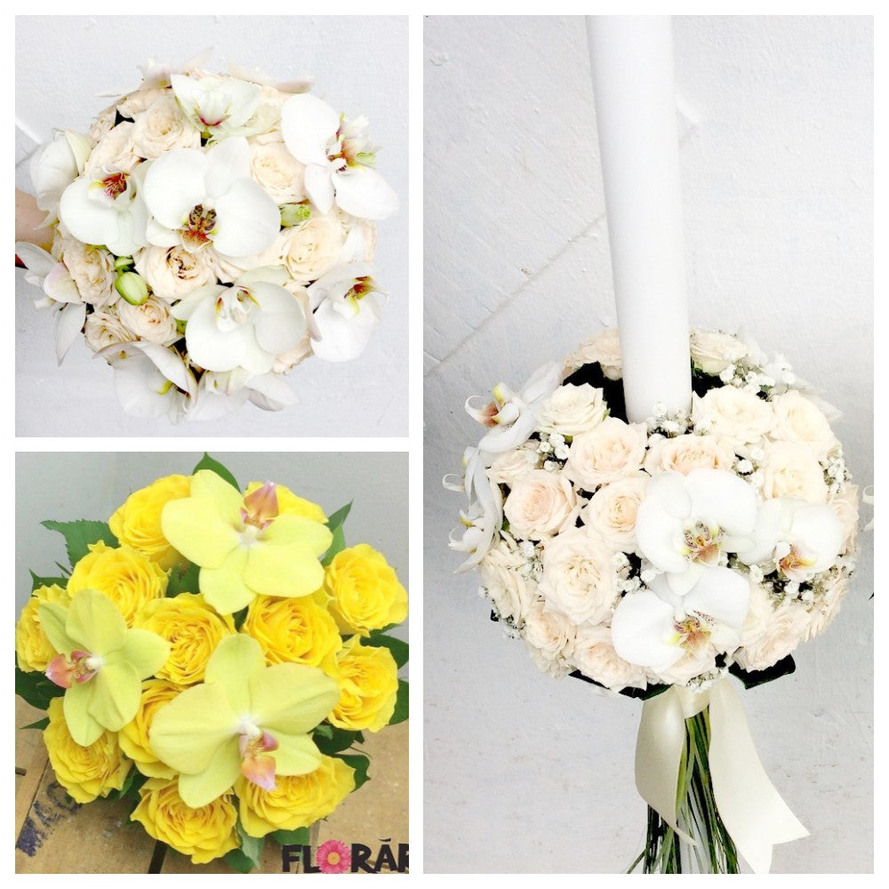 Pachet cununie complet - buchete si lumanari cu orhidee phalaenopsis