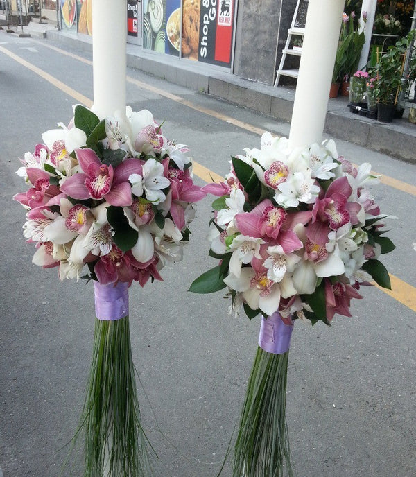 Lumanari de nunta din orhidee cymbidium si alstroemeria