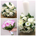 Pachet complet buchete si lumanari scurte bujori albi si roz