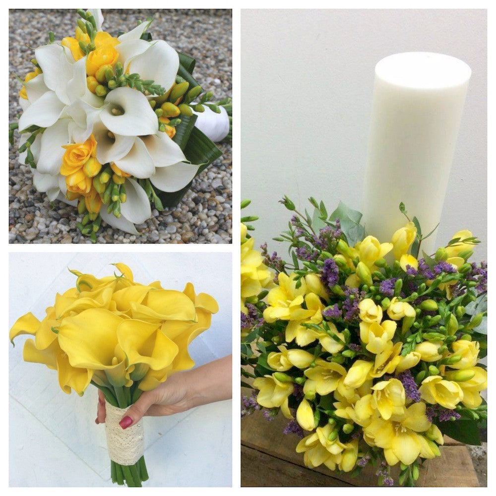 Pachet de buchete si lumanari cununie - cale si fezii galbene