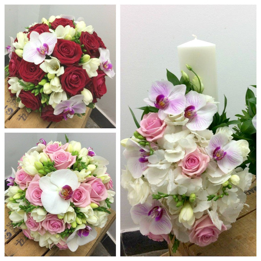 Pachet complet cu buchete si lumanari de cununie orhidee phalaenopsis