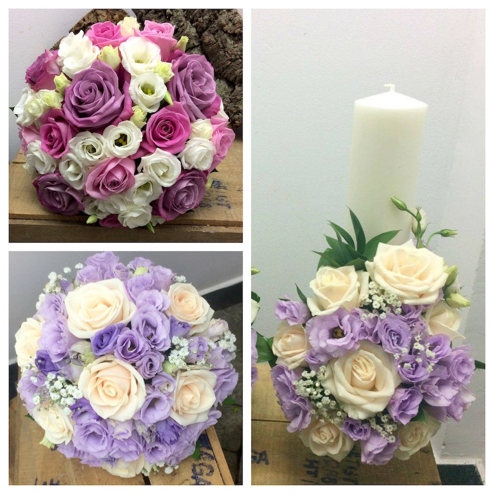 Pachet complet nunta cu trandafiri si lisianthus in culori pastel