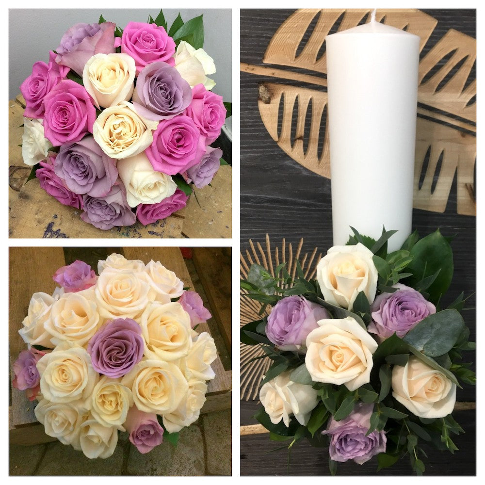 Pachet cununie complet - buchete si lumanari cununie trandafiri lila