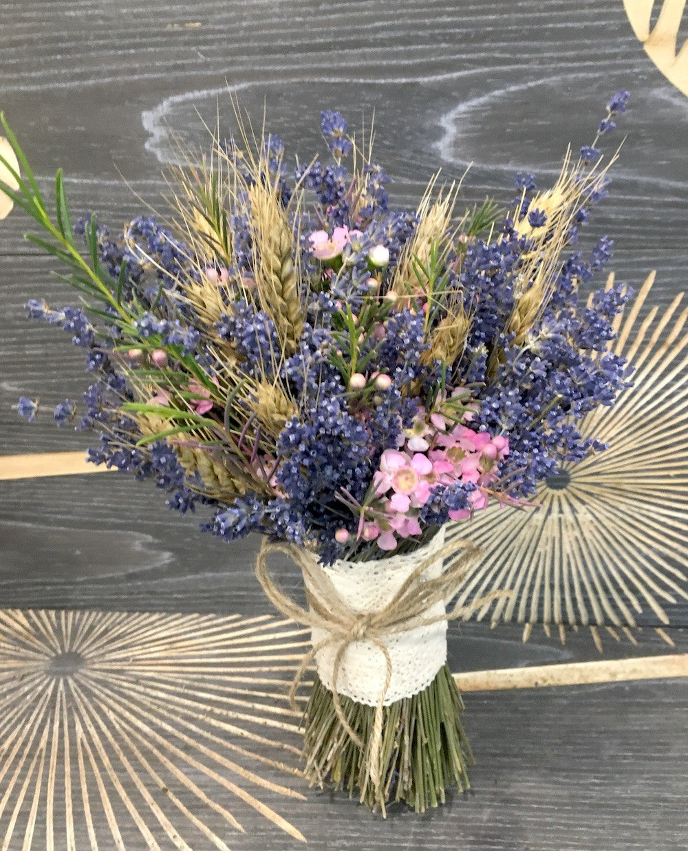 Buchet cununie rustic lavanda si spice de grau, pret atractiv, livrare Bucuresti