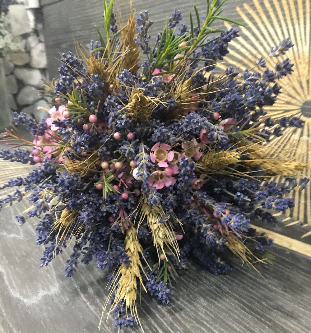 Buchet cununie rustic lavanda si spice de grau, pret atractiv, livrare Bucuresti