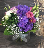 Aranjament masa hortensie si lisianthus