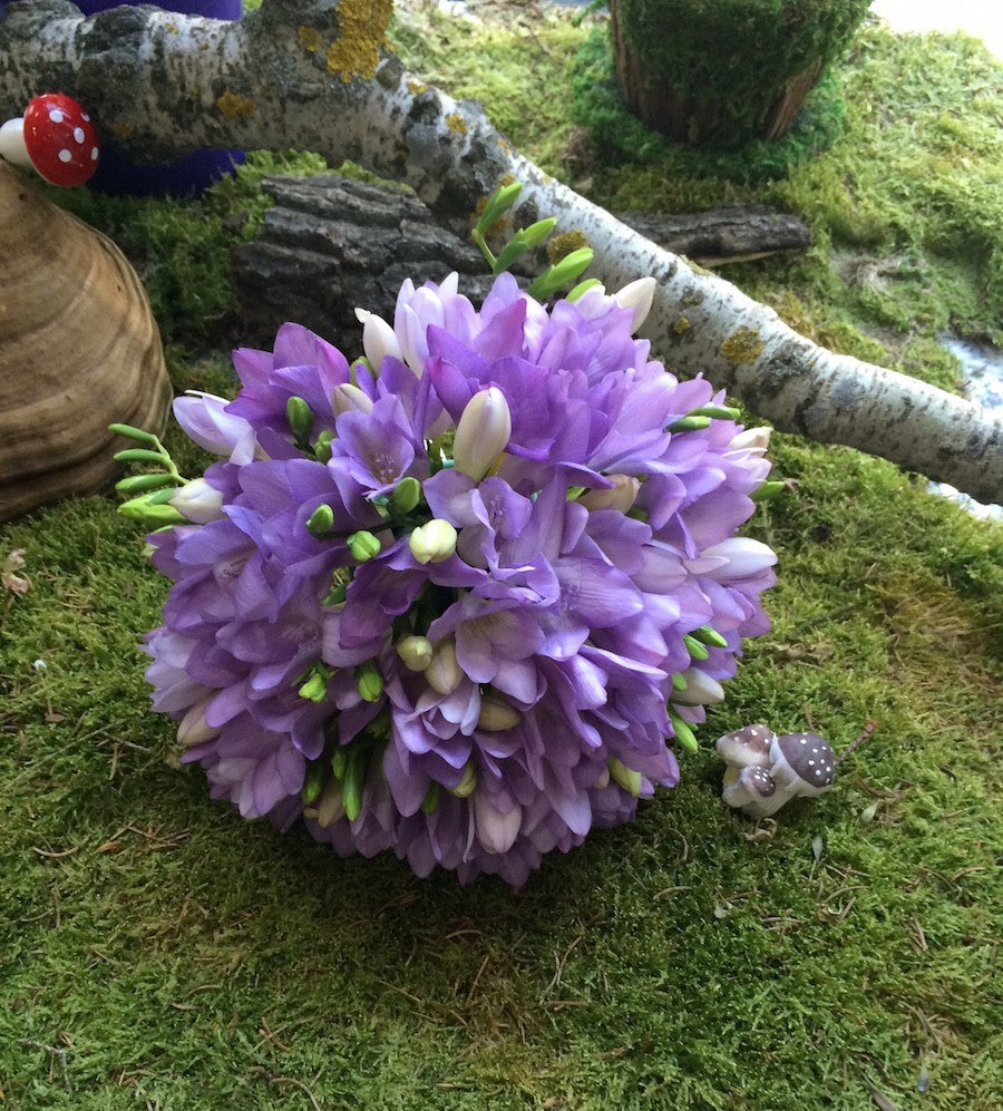 Buchet de mireasa din frezii mov