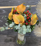 Buchet cununie cale portocalii si hypericum