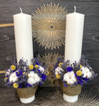 Lumanari nunta scurte bumbac si limonium