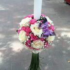 Lumanare de botez cu trandafiri ivoire si minirose roz