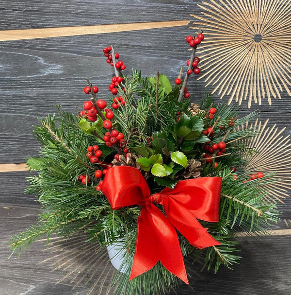 Christmas arrangement - natural fir, ilex and cones