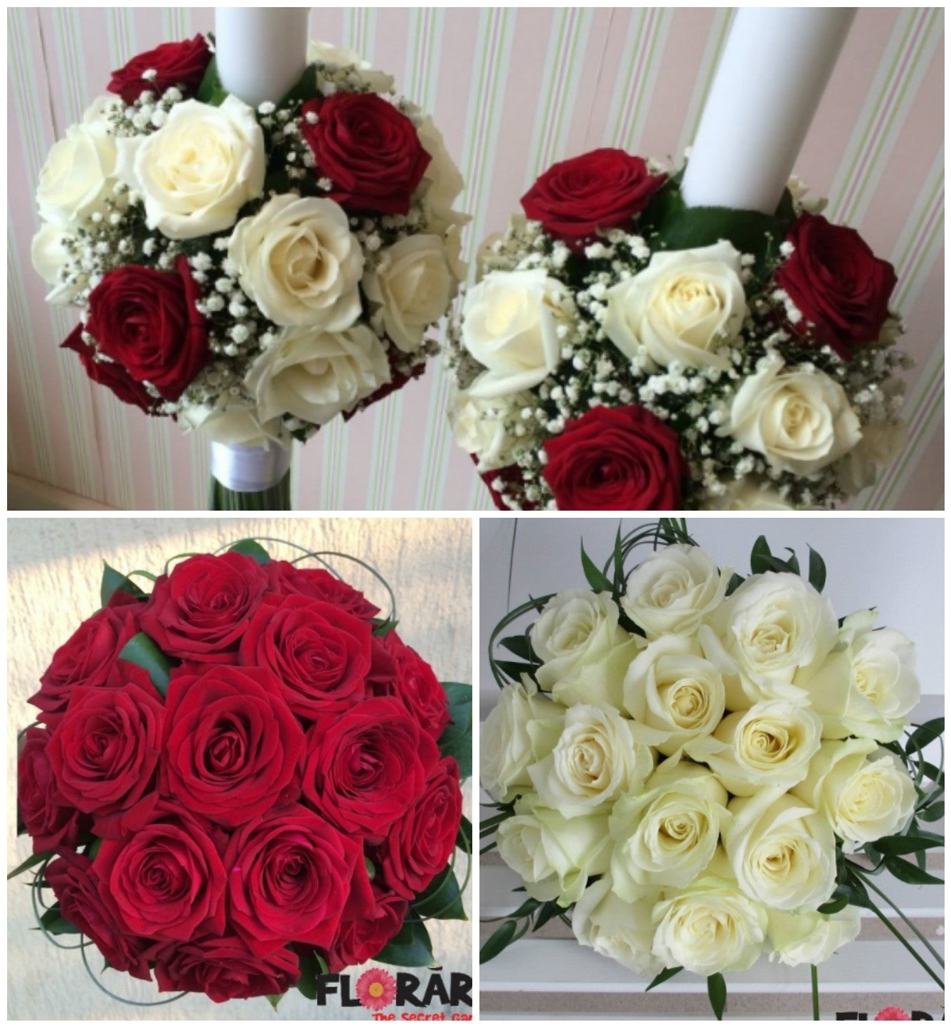 Buchete si lumanari - Pachet de cununie cu trandafiri albi si rosii