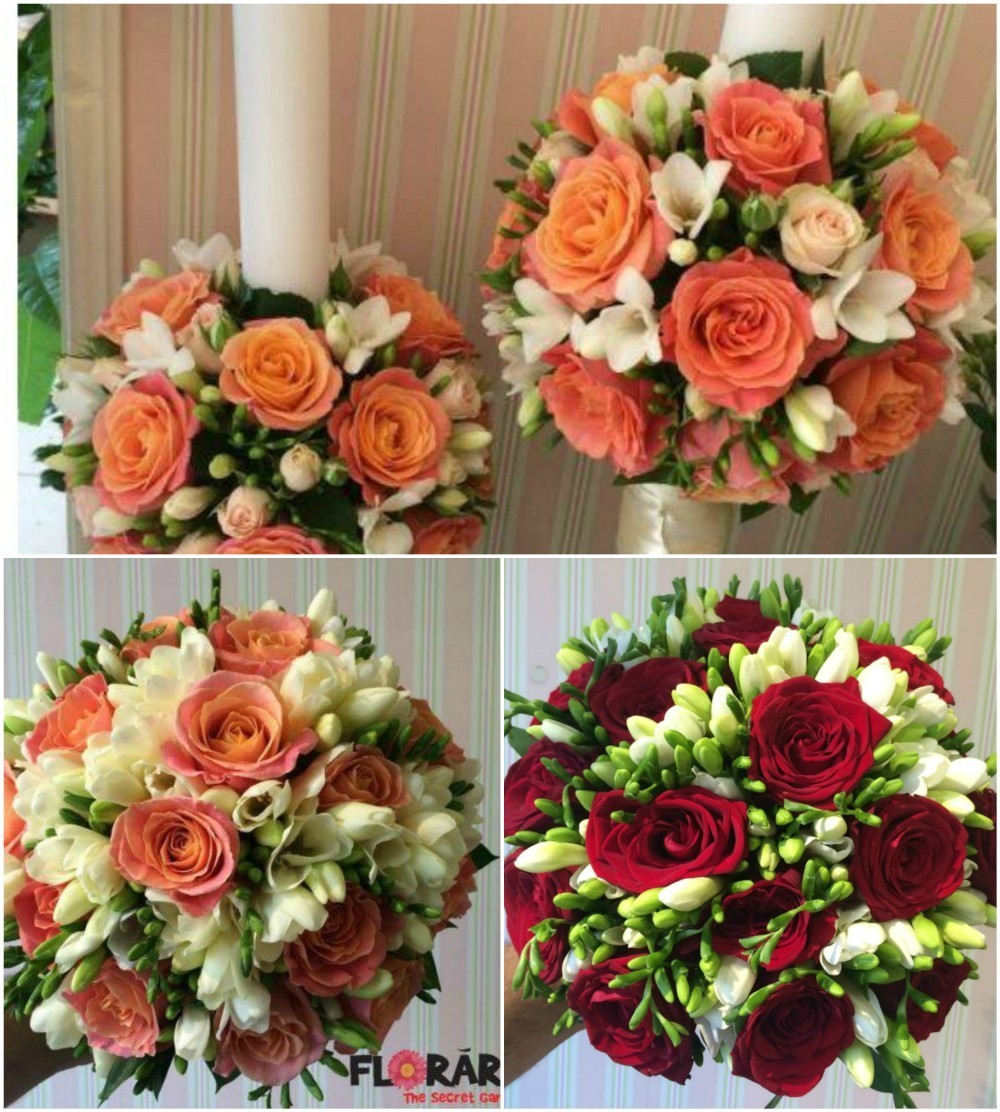 Pachet de cununie cu trandafiri, frezii si minirose