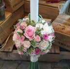 Lumanari de cununie din minirose, trandafiri si pittosporum