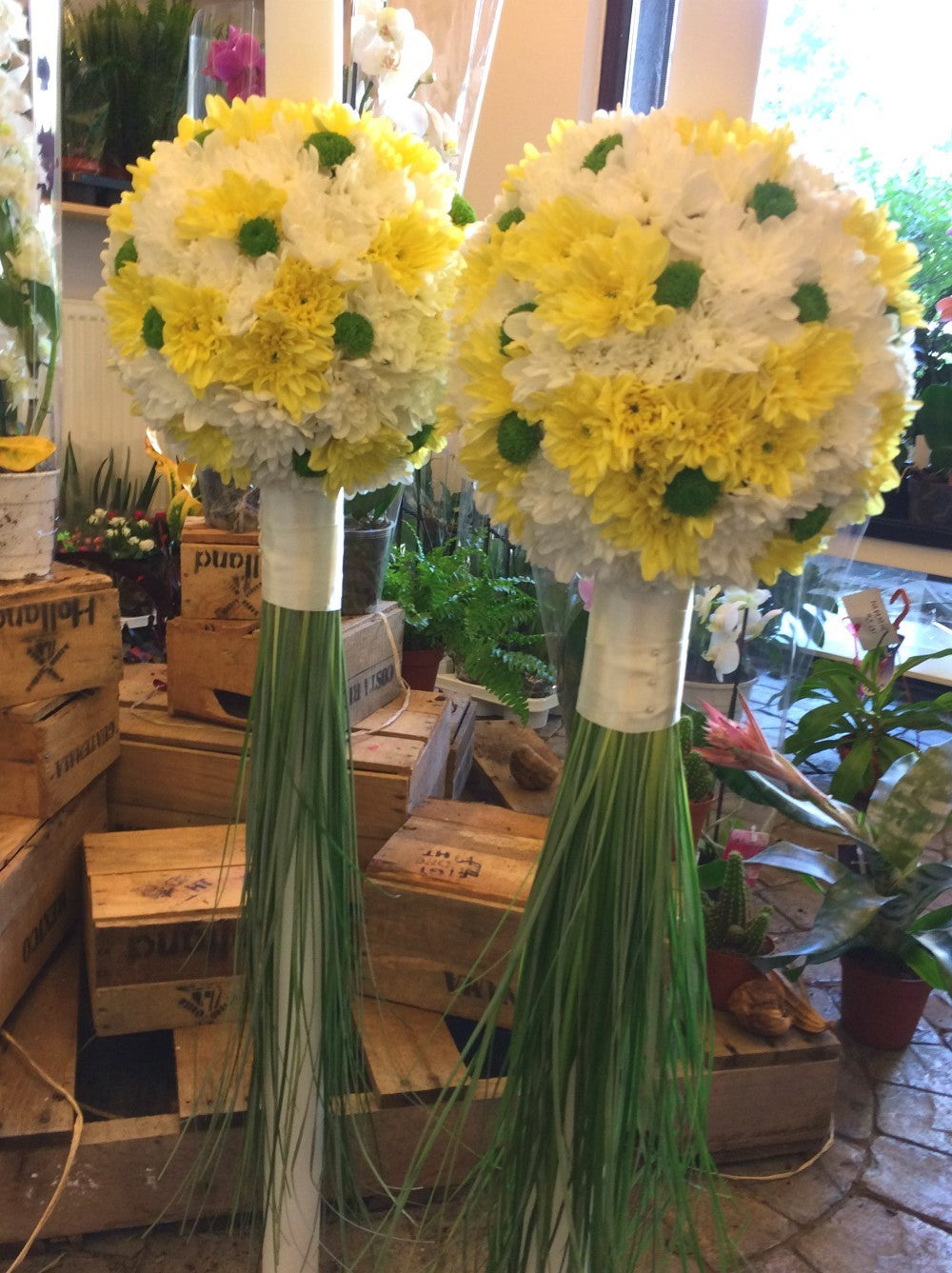 Lumanari de cununie din crizantema si santini