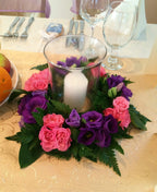 Aranjament de masa cu lisianthus si minirose