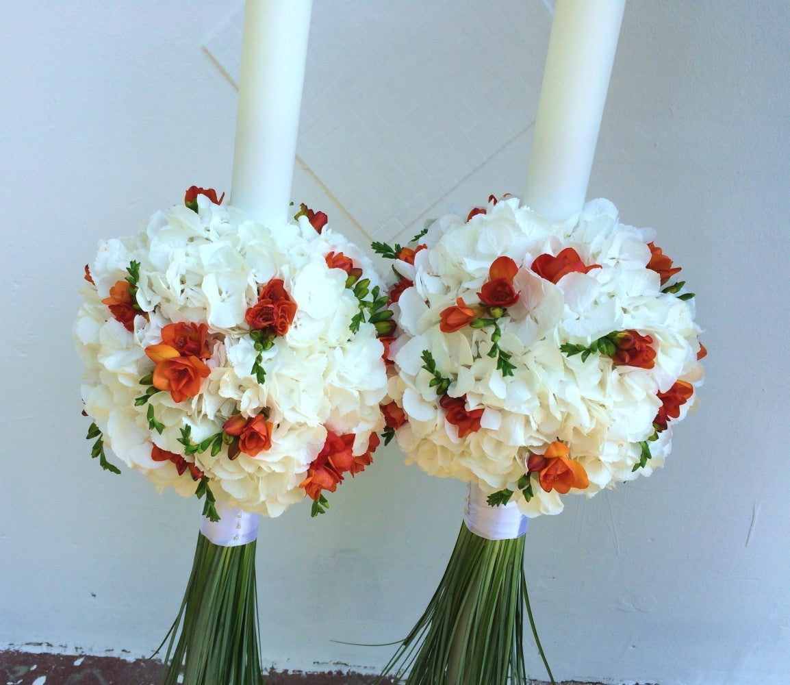 Lumanari de cununie cu hortensie si frezii