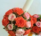 Lumanari nunta glob trandafiri portocalii si roz