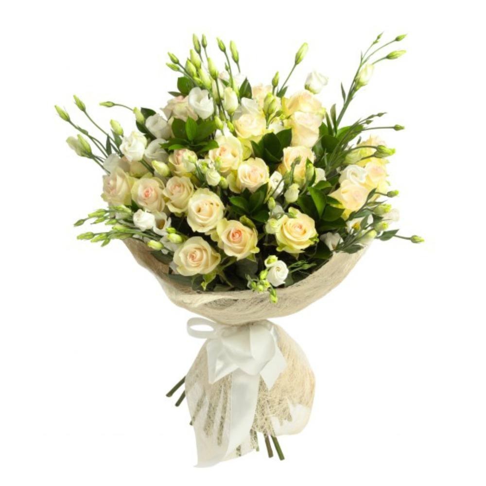 Buchet de trandafiri si lisianthus