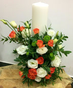 Lumanari nunta scurte cu minirose si santini