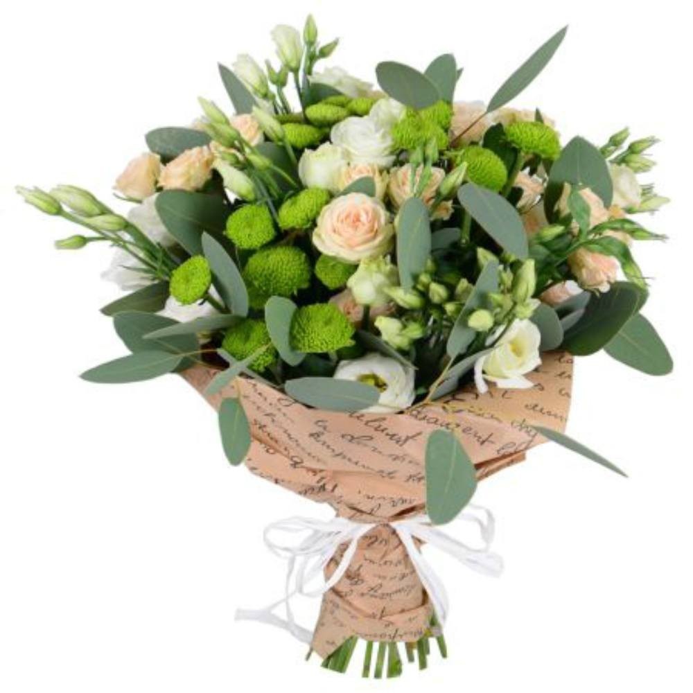 Buchet cu minirose, lisianthus si santini