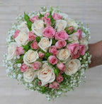Buchet mireasa cu minirose si trandafiri crem