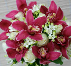 Buchet de mireasa colorat cu hortensie, trandafiri, minirose si hypericum