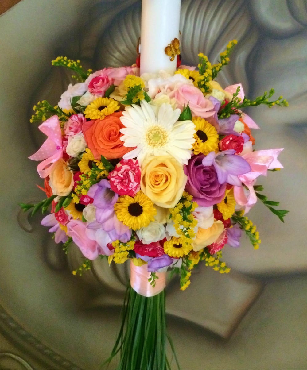 Lumanare de botez -mix deosebit de flori