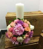 Lumanari cununie scurte bujori, minirose si trandafiri