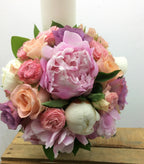 Lumanari cununie scurte bujori, minirose si trandafiri