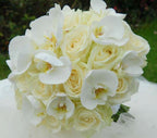 Buchet mireasa orhidee phalaenopsis si trandafiri ivoire