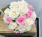 Buchet cununie trandafiri roz si crem