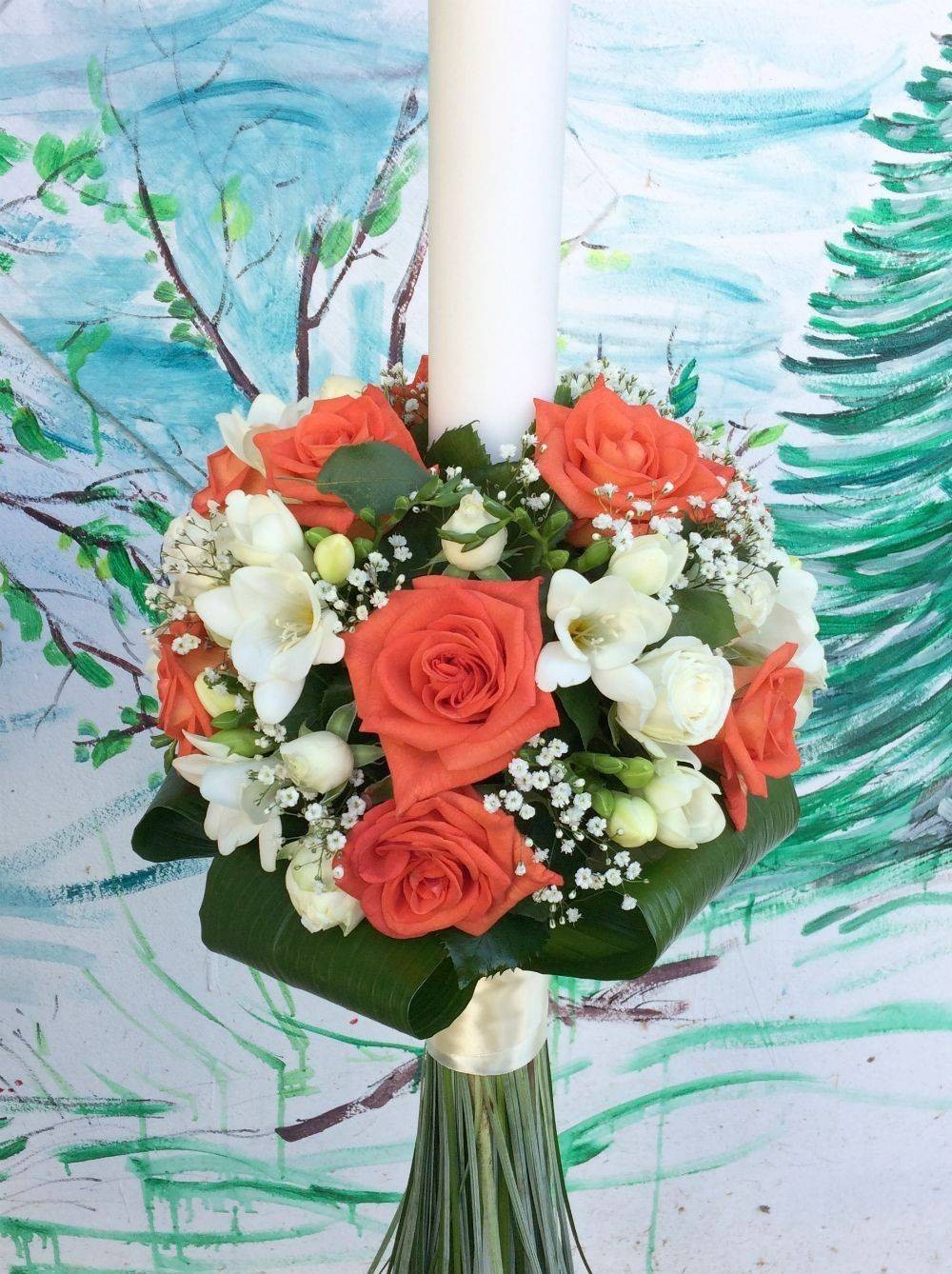 Lumanari nunta trandafiri albi si portocalii - livrare Bucuresti!
