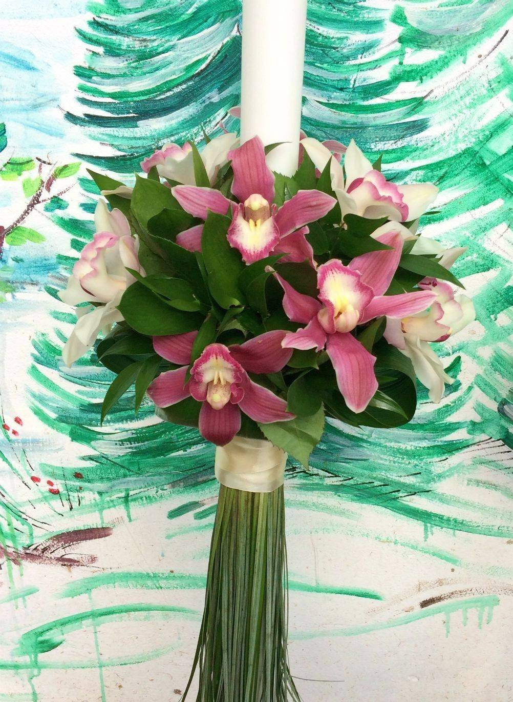 Lumanari nunta orhidee cymbidium alb si roz - livrare Bucuresti!