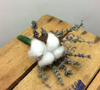 Cocarde rustice flori de bumbac si lavanda