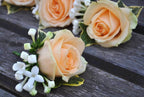 Cocarde naturale cu trandafiri si bouvardia