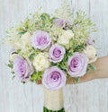 Buchet cununie pastel trandafiri lila si crem