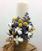 Lumanari cununie scurte, rustice cu bumbac si craspedia