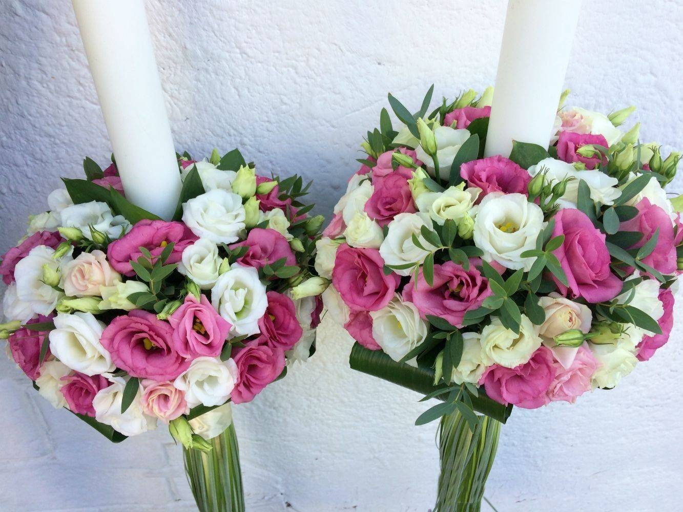 Lumanari cununie lisianthus alb si roz - pret imbatabil si livrare Bucuresti!