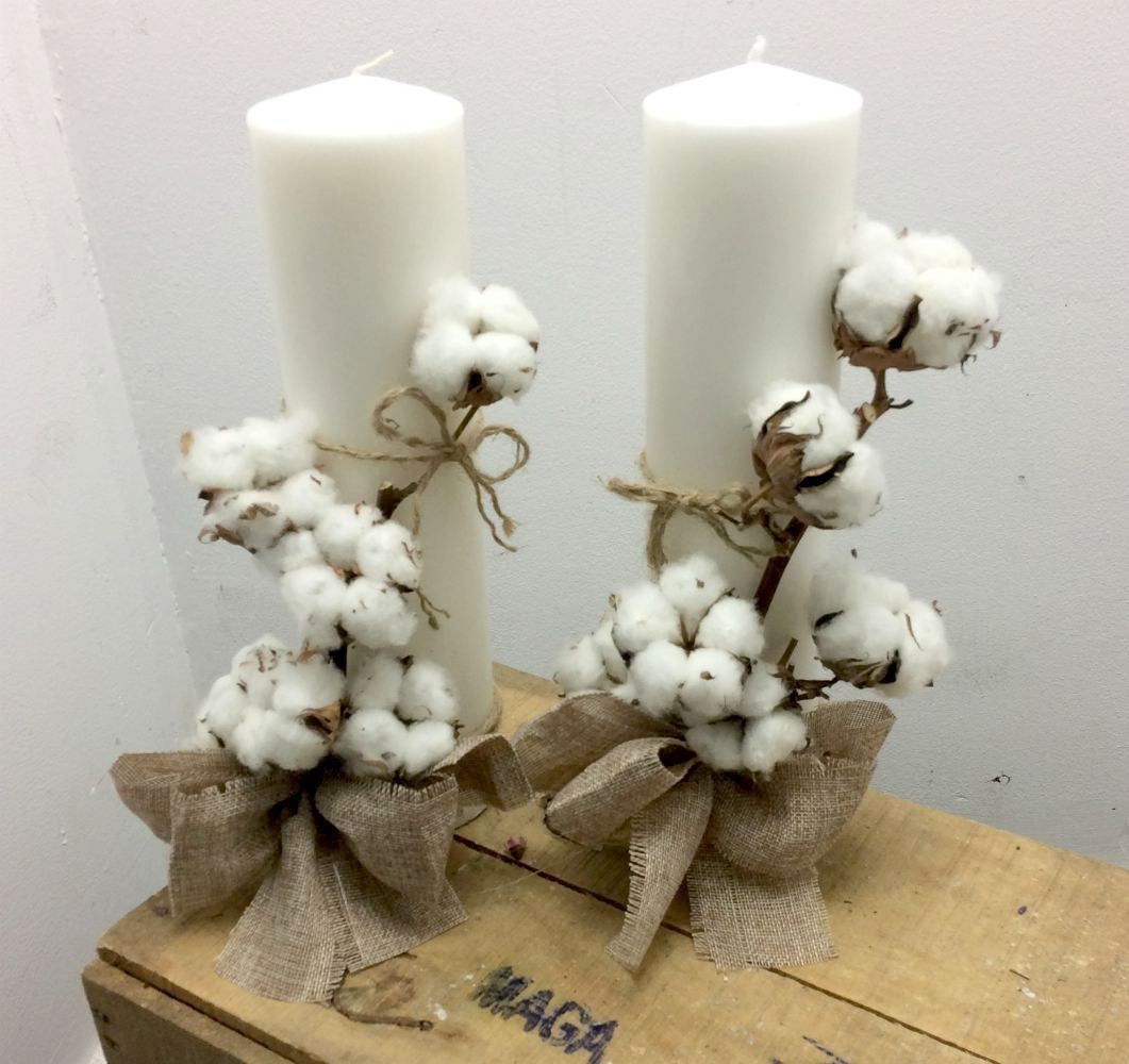 Lumanari nunta simple cu bumbac, fara flori, livrare in Bucuresti