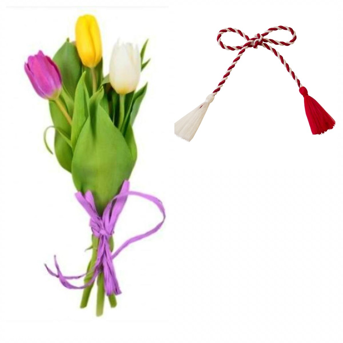 Oferta pentru companii, buchetel din 3 lalele cu snur martisor, pret