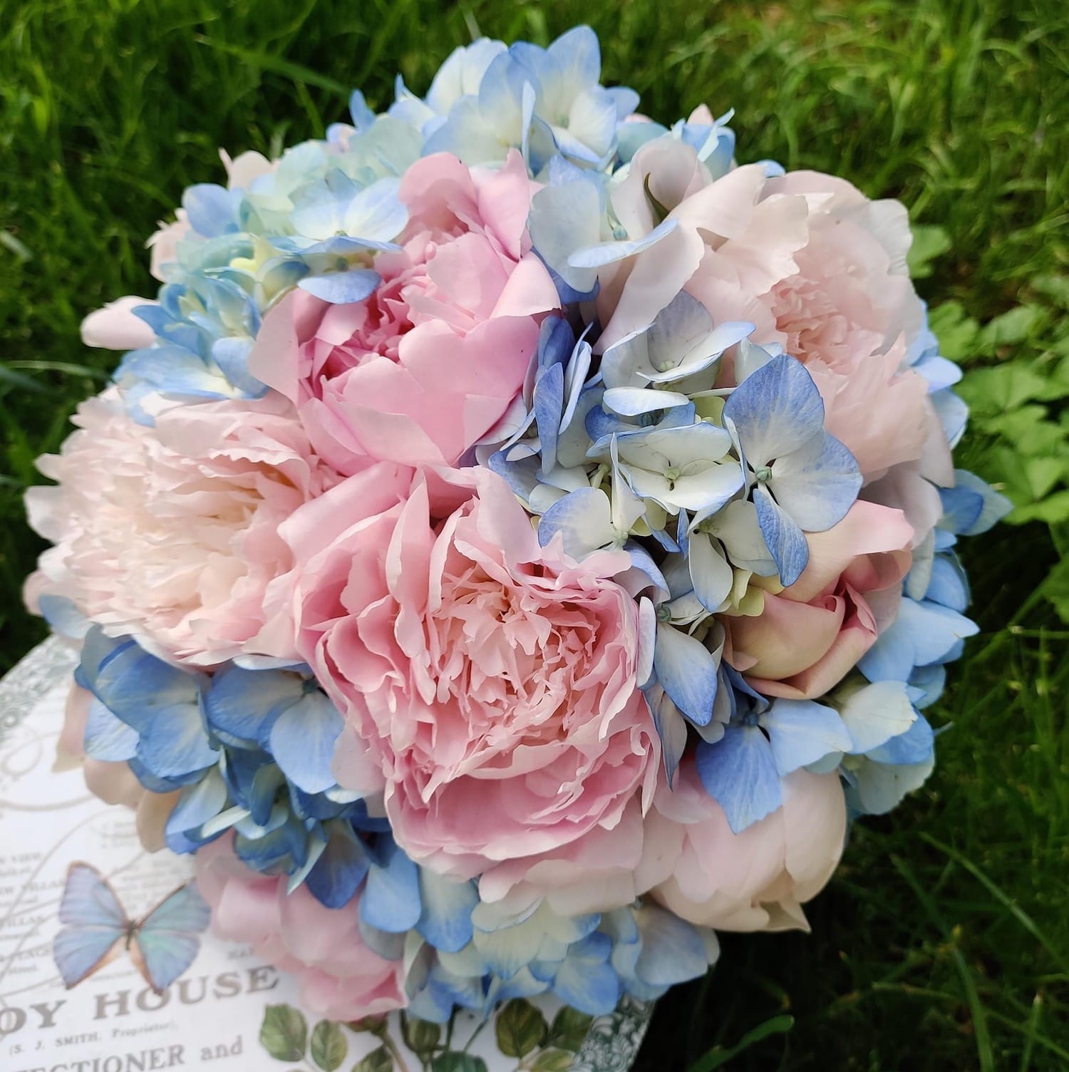 Wedding bouquet of peonies and hydrangea