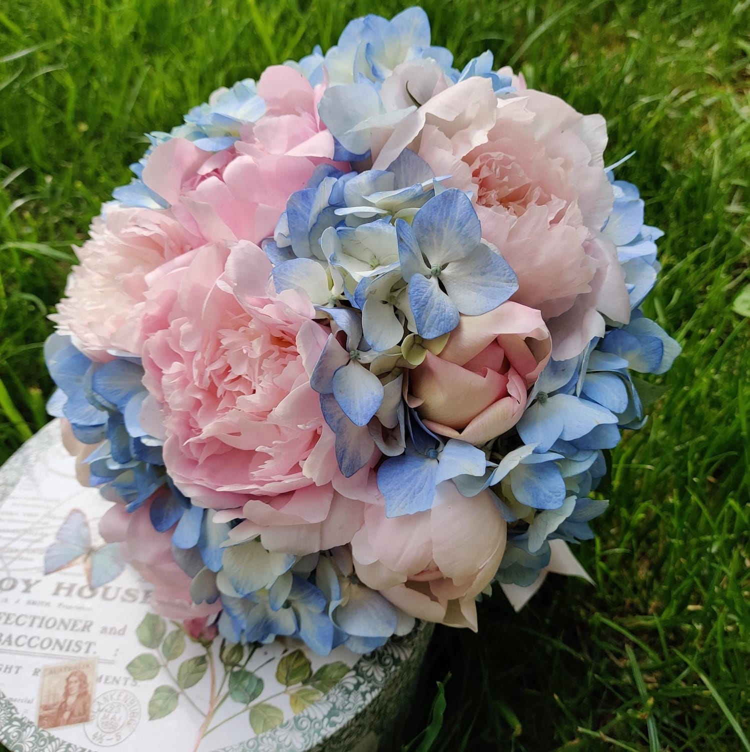 Wedding bouquet of peonies and hydrangea