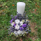 Lumanare botez scurta bumbac si limonium