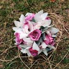 Buchet cununie trandafiri mov si cymbidium