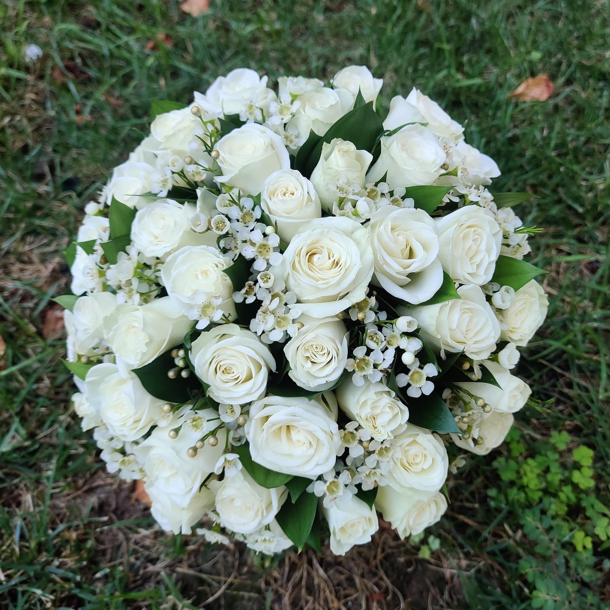 Wedding bouquet with white mini roses